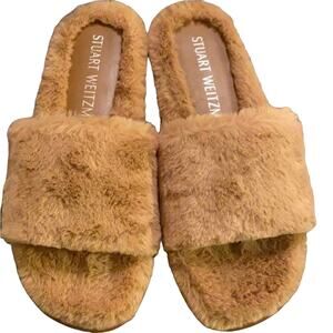 Stuart Weitzman Elodie Women Slide Sandal Size 8.5 Faux Fur/Leather Chill Camel